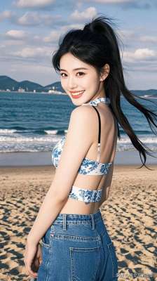 沙美女图片(乳山银滩度假区：美女轻盈踏浪沙，身姿曼妙映朝霞)