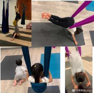 王力宏娇妻带孩子运动 小儿子头顶柚子皮罕见出镜