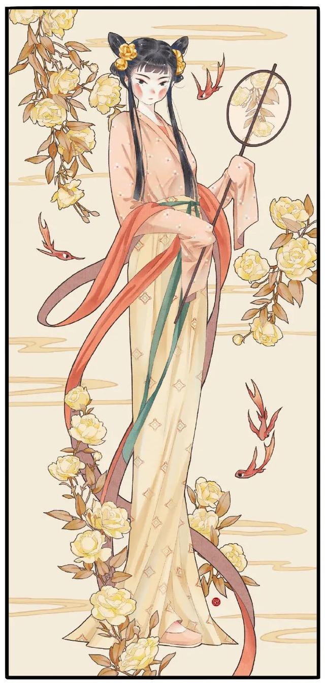 花拟人系列古风美女主题，十二小花神